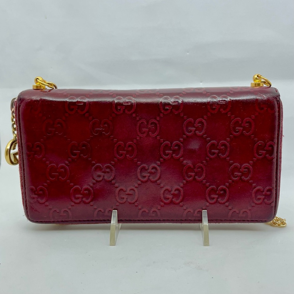 🚫🚫SOLD🚫🚫Custom Gucci Embossed Burgundy Leather Zip Around Wallet on Chain - Picture 3 of 16